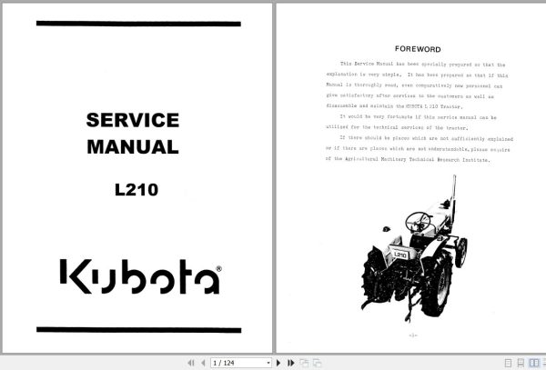 Kubota Tractor L210 Service Manual 70000 70210 1