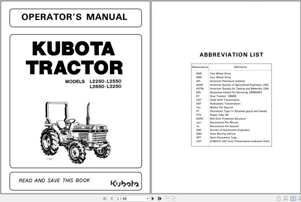 Kubota Tractor L2250 L2550 L2850 L3250 Operators Manual 32430 1972 1 1