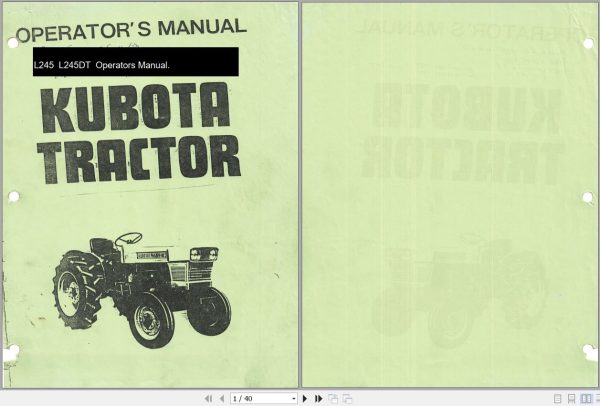 Kubota Tractor L245 L245DT Operators Manual Manual 1