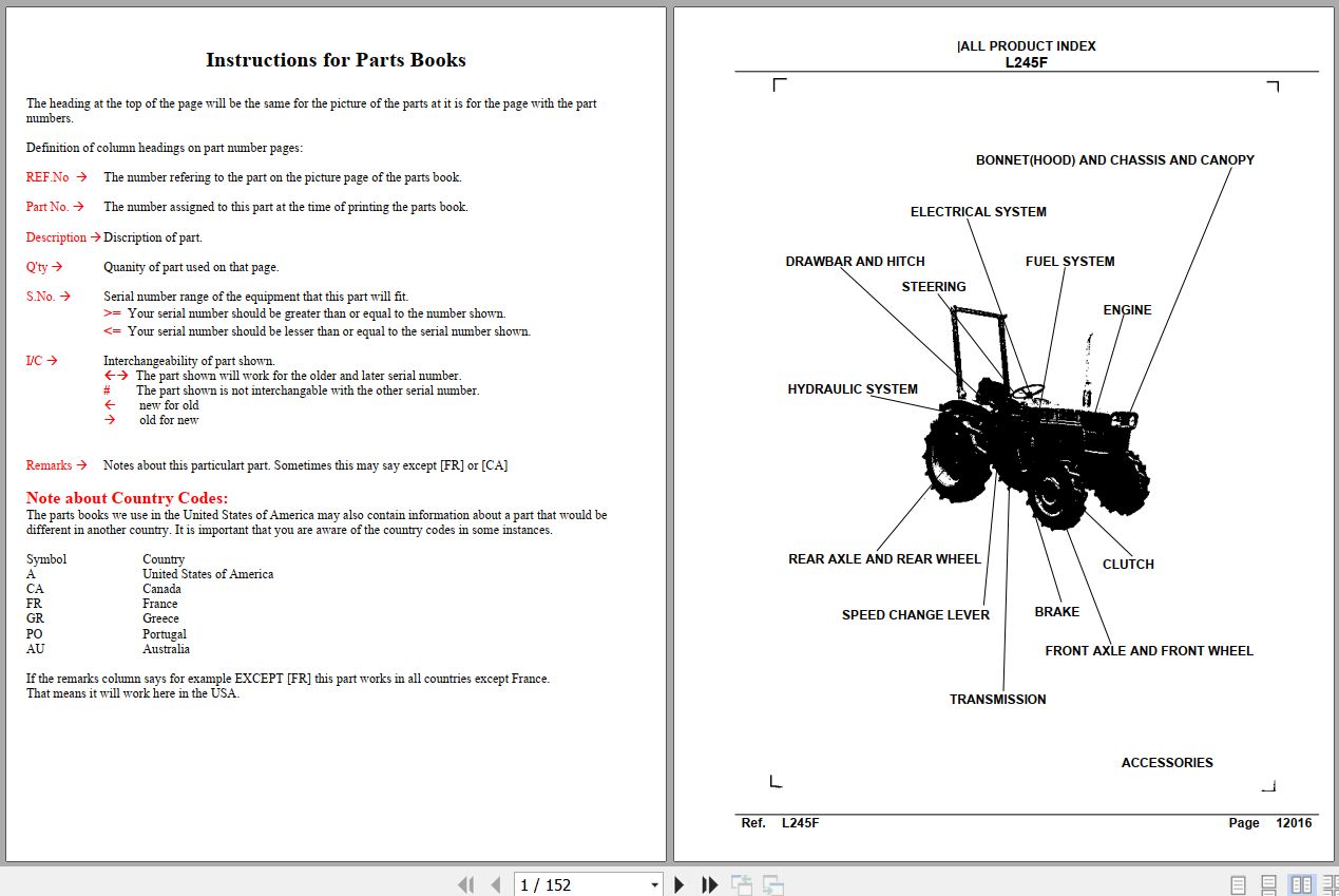 Kubota Tractor L245F Parts Manual 1
