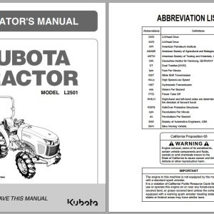 Kubota Tractor L2501 Operators Manual TC550 1971 1 1