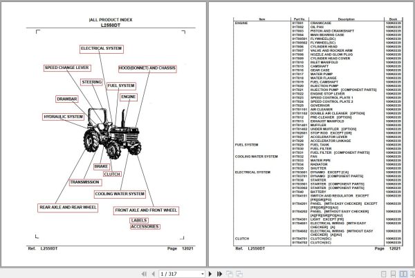 Kubota Tractor L2550DT Parts Manual 1