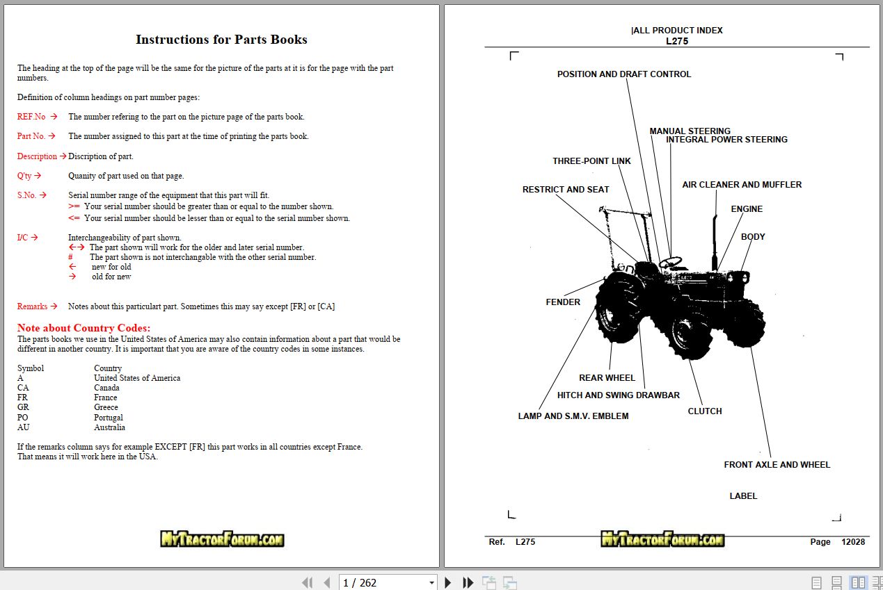 Kubota Tractor L275 01 Parts Manual 1