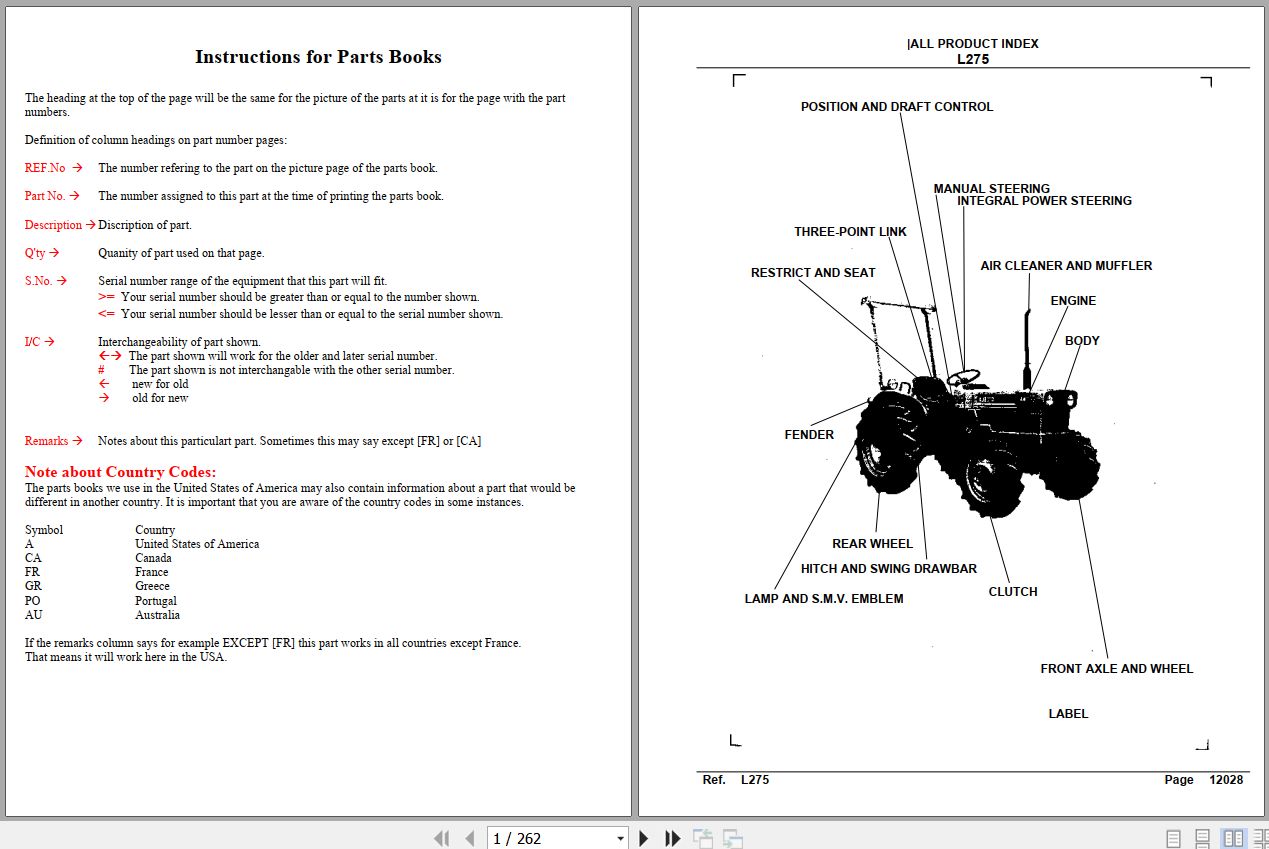 Kubota Tractor L275 Parts Manual 1