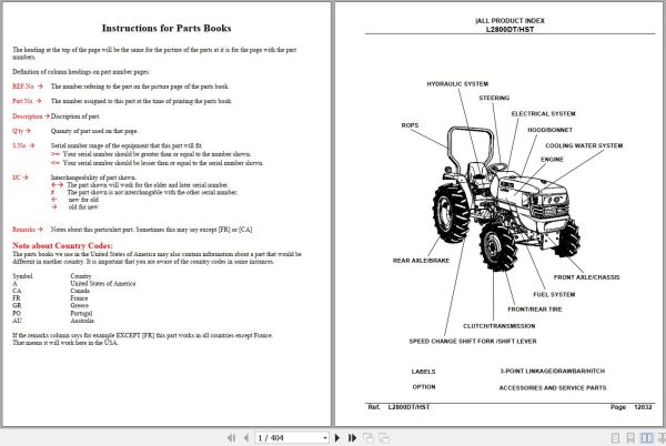 Kubota Tractor L2800DT Parts Manual 1