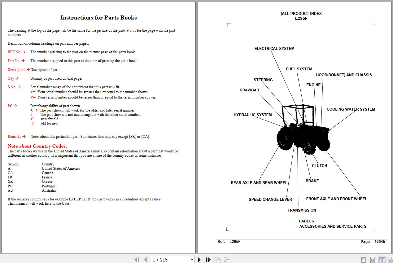 Kubota Tractor L295F Parts Manual 1