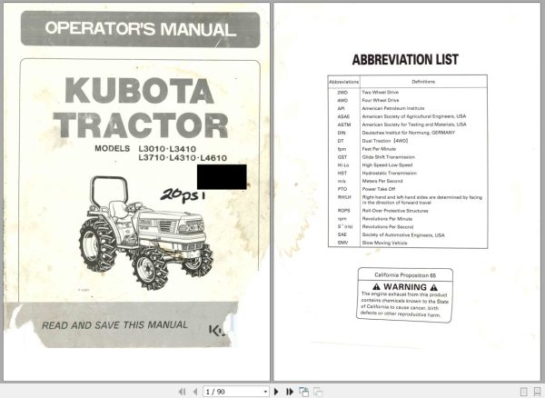 Kubota Tractor L3010 to L4610 Operators Manual TA140 1971 5 1
