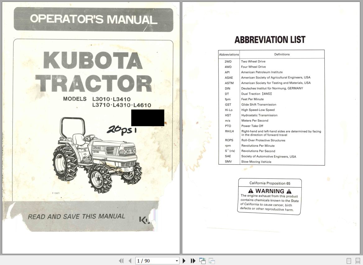 Kubota Tractor L3010 to L4610 Operators Manual TA140 1971 5 1
