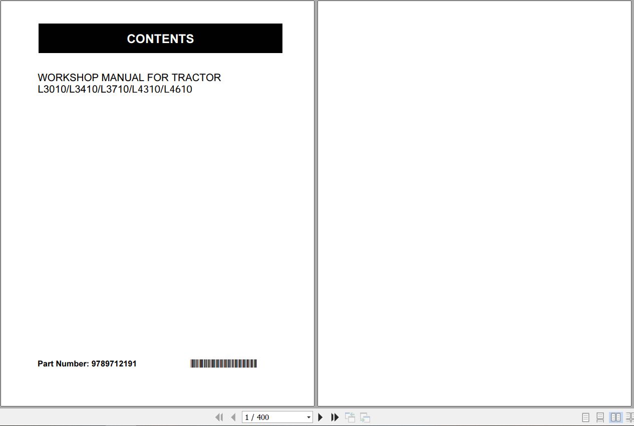 Kubota Tractor L3010 to L4610 Workshop Manual 9789712191 1