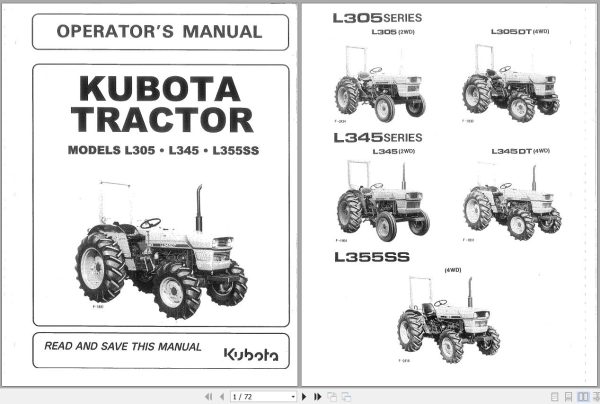 Kubota Tractor L305 L345 L355SS Operators Manual 35370 19716 1