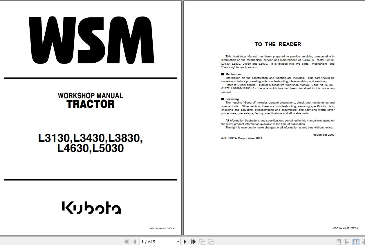 Kubota Tractor L3130 5030 Workshop Manual 9Y011 13111 1