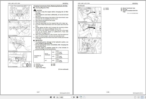Kubota Tractor L3301 L3901 L4701 Workshop Manual 9Y111 10123 2