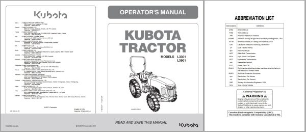 Kubota Tractor L3301 L3901 Operators Manual TC620 1973 8 1