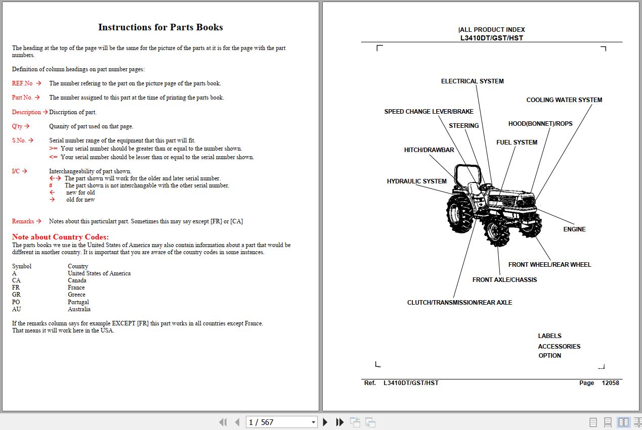 Kubota Tractor L3410DT GST HST Parts Manual 1