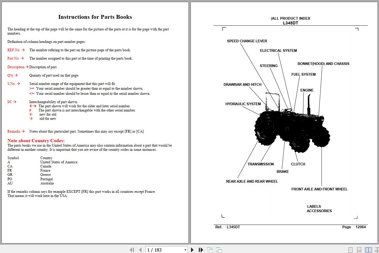 Kubota Tractor L345DT Parts Manual 1