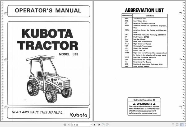 Kubota Tractor L35 Operators Manual 32751 19712 1