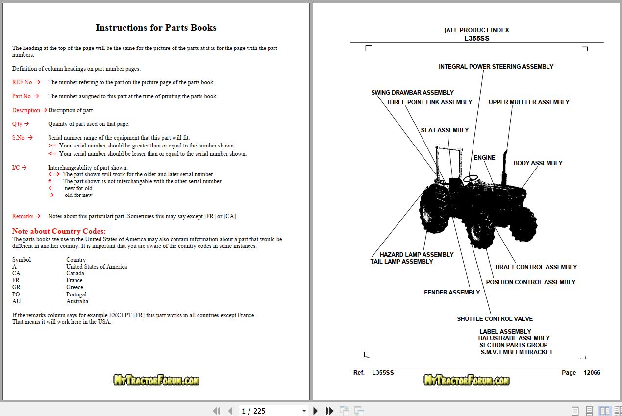 Kubota Tractor L355SS Parts Manual 1