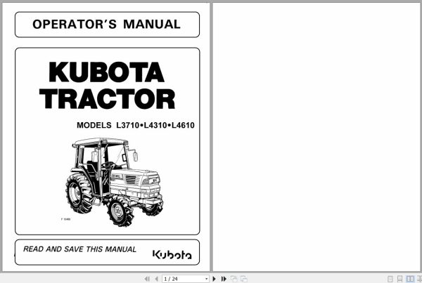 Kubota Tractor L3710 L4310 L4610 Operators Manual TA140 75896 1