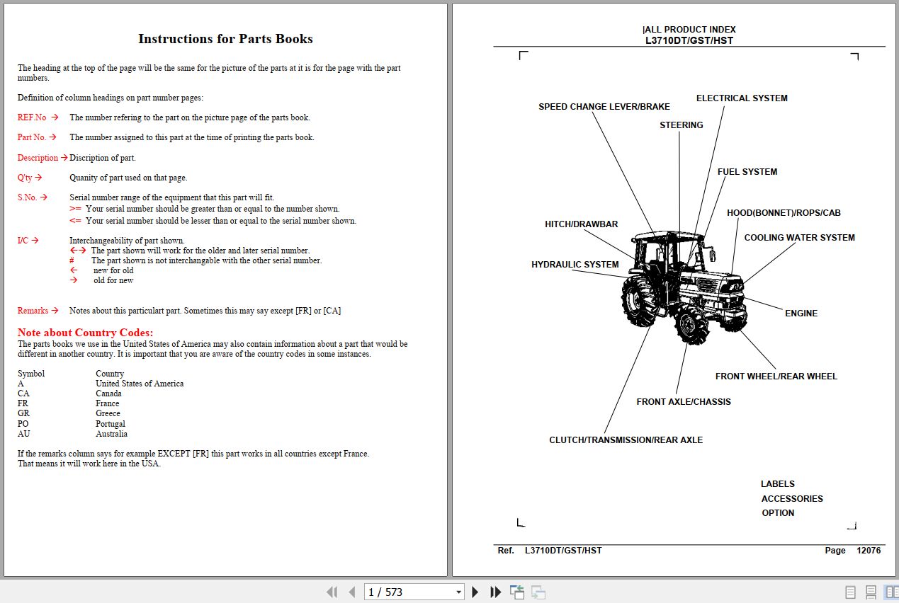 Kubota Tractor L3710DT GST HST Parts Manual 1