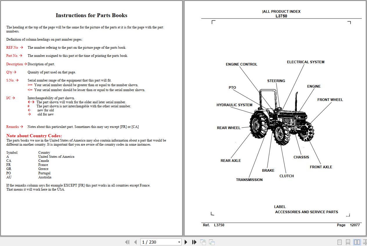 Kubota Tractor L3750 Parts Manual 1