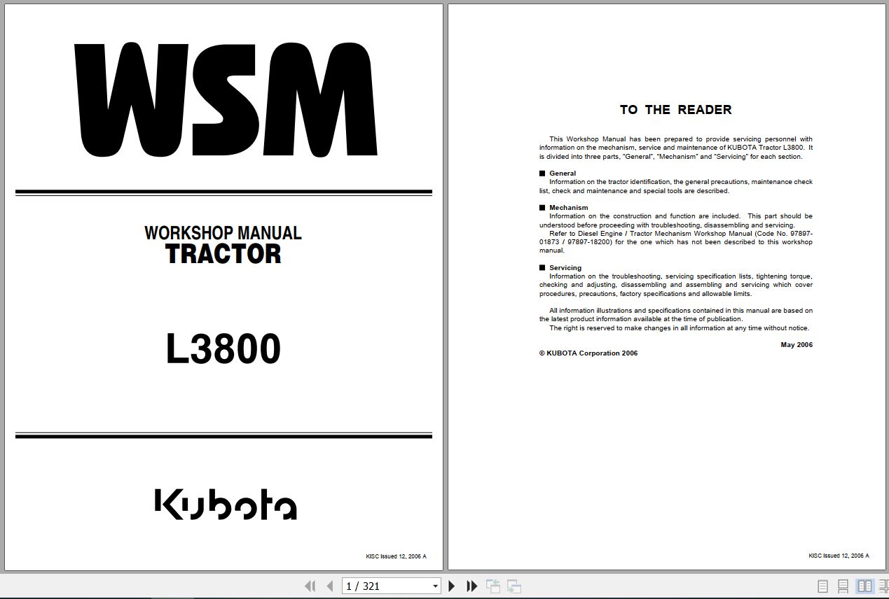 Kubota Tractor L3800 Workshop Manual 9Y011 13601 1