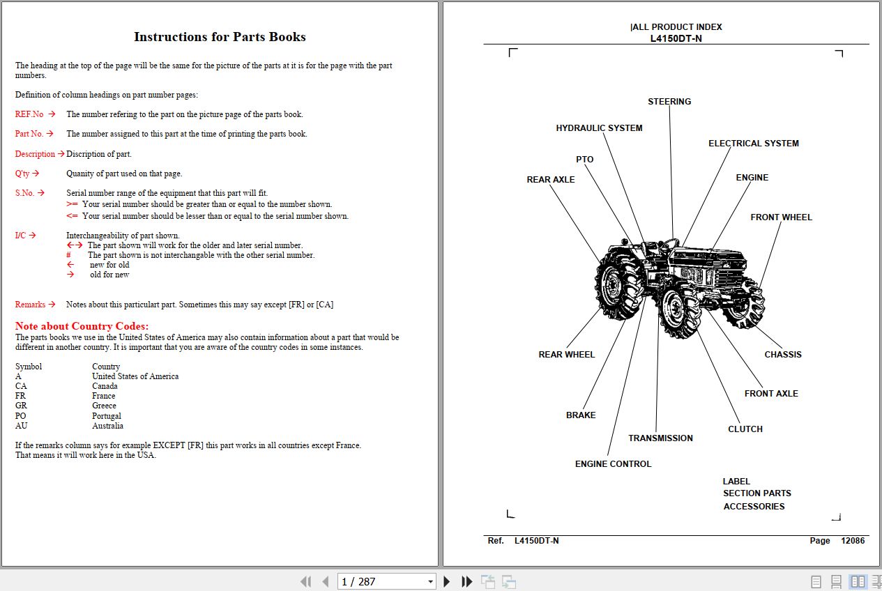 Kubota Tractor L4150DT N Parts Manual 1