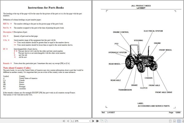 Kubota Tractor L4150DT Parts Manual 1