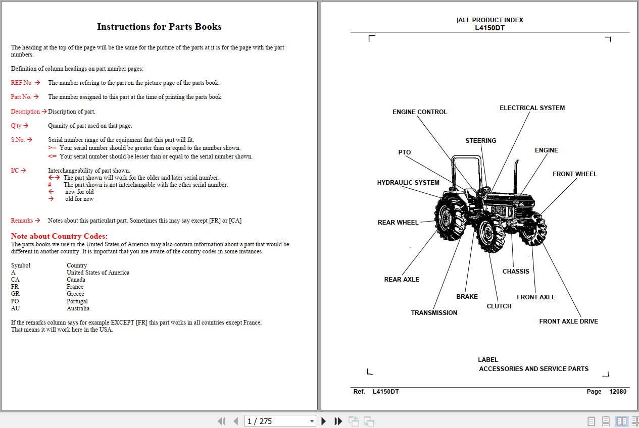 Kubota Tractor L4150DT Parts Manual 1