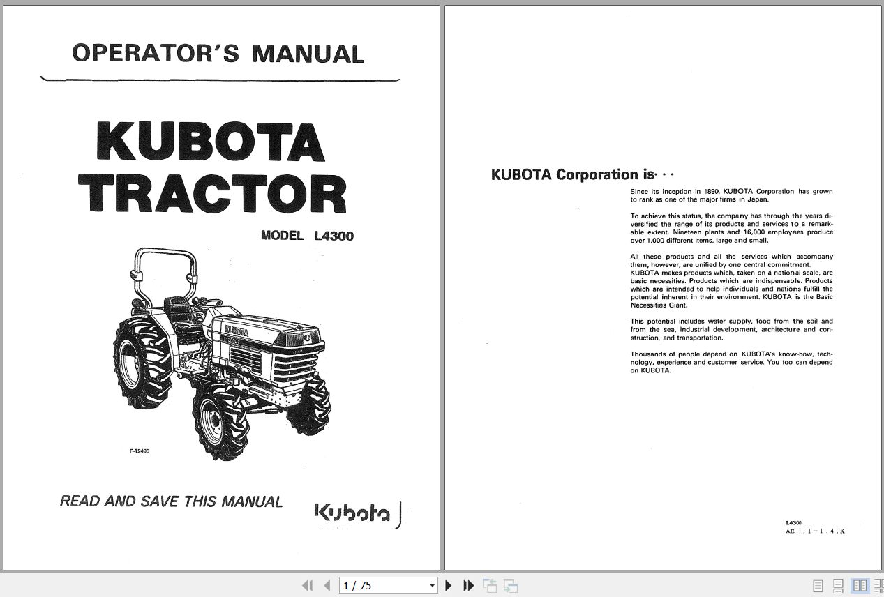 Kubota Tractor L4300 Operators Manual TC030 19711 1