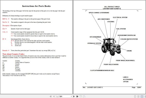 Kubota Tractor L4310DT GST HST CAB Parts Manual 1