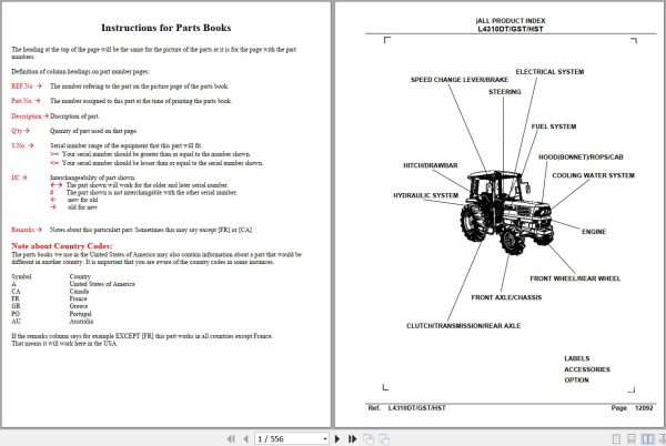 Kubota Tractor L4310DT GST HST Parts Manual 1