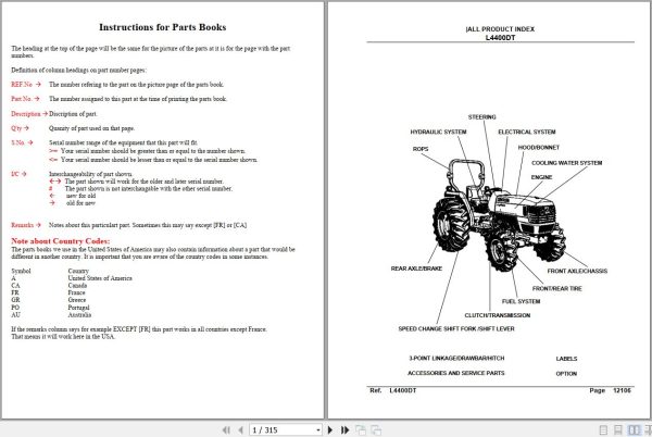 Kubota Tractor L4400DT Parts Manual 1
