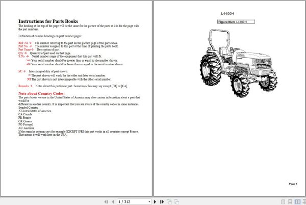 Kubota Tractor L4400H Parts Manual 1