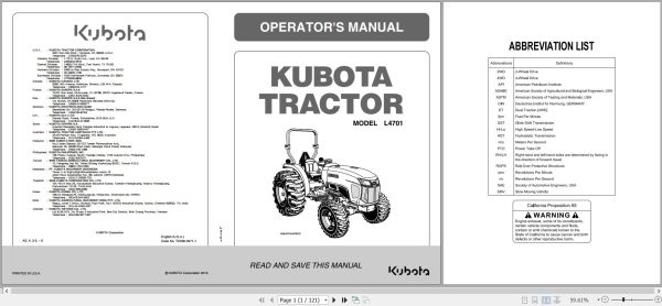 Kubota Tractor L4701 Operators Manual TC630 5971 1 1