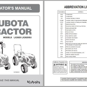 Kubota Tractor LX2620 LX2620SU Operators Manual 6C820 6311 2 1