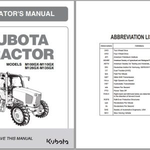 Kubota Tractor M100GX M110GX M126GX M135GX Operators Manual 3Y206 9971 1 1