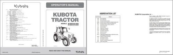 Kubota Tractor M100GX M110GX M126GX M135GX Operators Manual 3Y206 9971 1 1