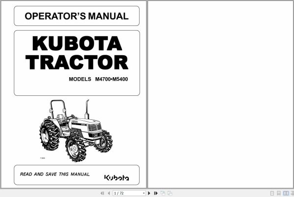 Kubota Tractor M4700 M5400 Operators Manual 3A011 99713 1