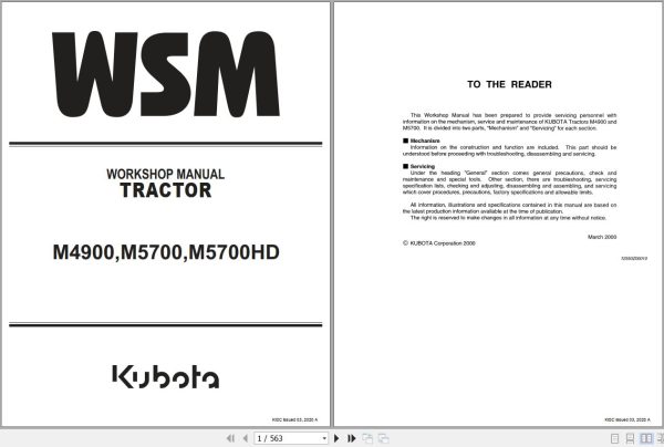 Kubota Tractor M4900 5700 5700HD Workshop Manual 9Y011 12555 1