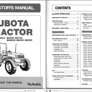 Kubota Tractor M4900 to M9000 Operators Manual 3A211 9971 2 1