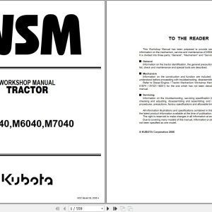 Kubota Tractor M5040 M6040 M7040 Workshop Manual 9Y011 13746 1