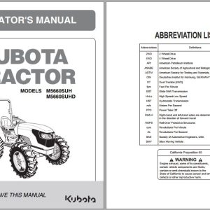Kubota Tractor M5660SUH M5660SUHD Operators Manual 3C111 9971 1 1