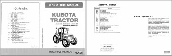 Kubota Tractor M5700 6800 8200 9000 Operators Manual 3A691 9971 1 1