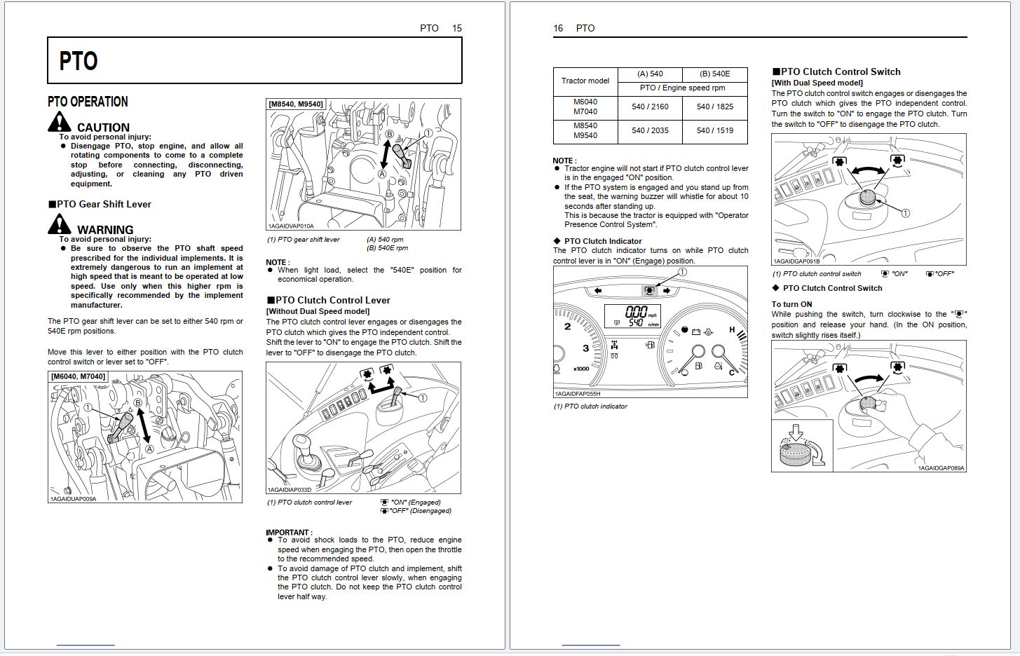 Kubota Tractor M6040 M7040 M8540 M9540 Operators Manual 3C793 9971 1 2