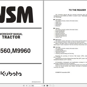 Kubota Tractor M8560 M9960 Workshop Manual 9Y111 06860 1