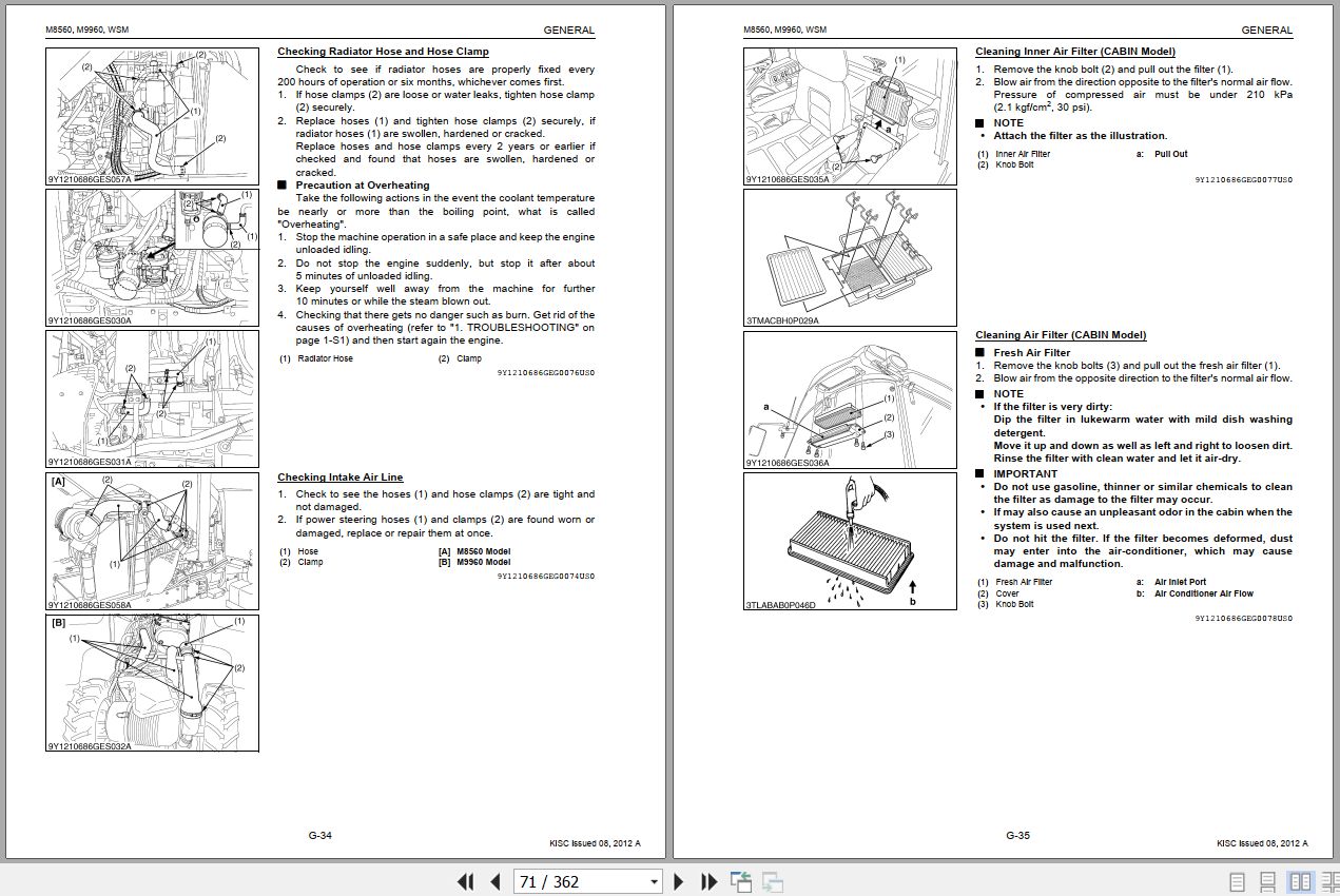 Kubota Tractor M8560 M9960 Workshop Manual 9Y111 06860 2