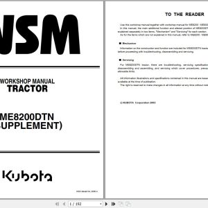 Kubota Tractor ME8200DTN Workshop Manual 9Y011 18311 1