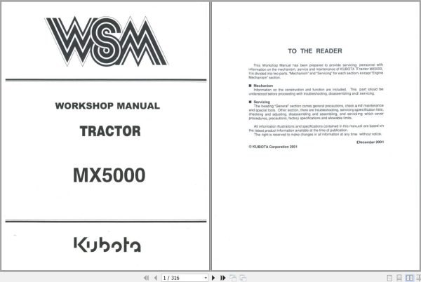 Kubota Tractor MX5000 Workshop Manual 97897 12920 1