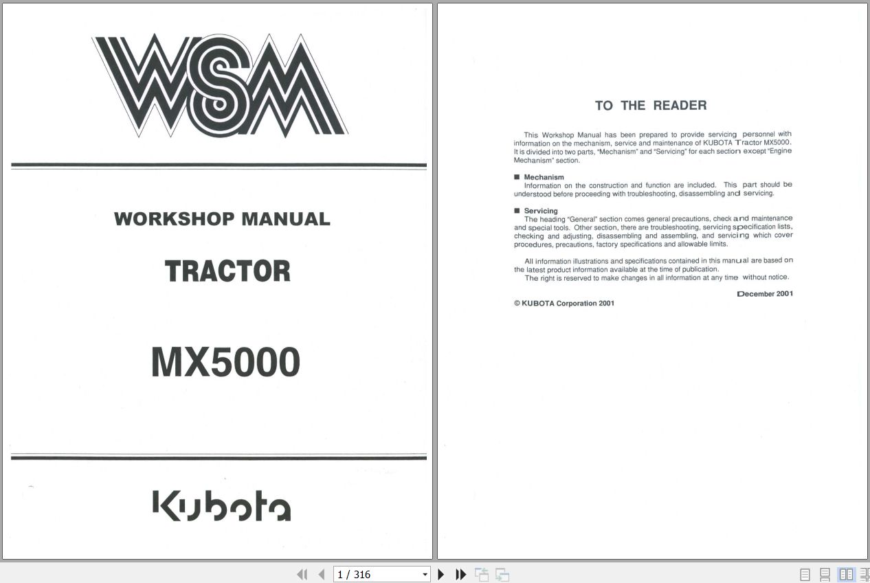 Kubota Tractor MX5000 Workshop Manual 97897 12920 1