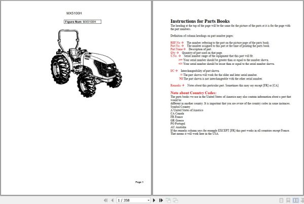 Kubota Tractor MX5100H Parts Manual 1